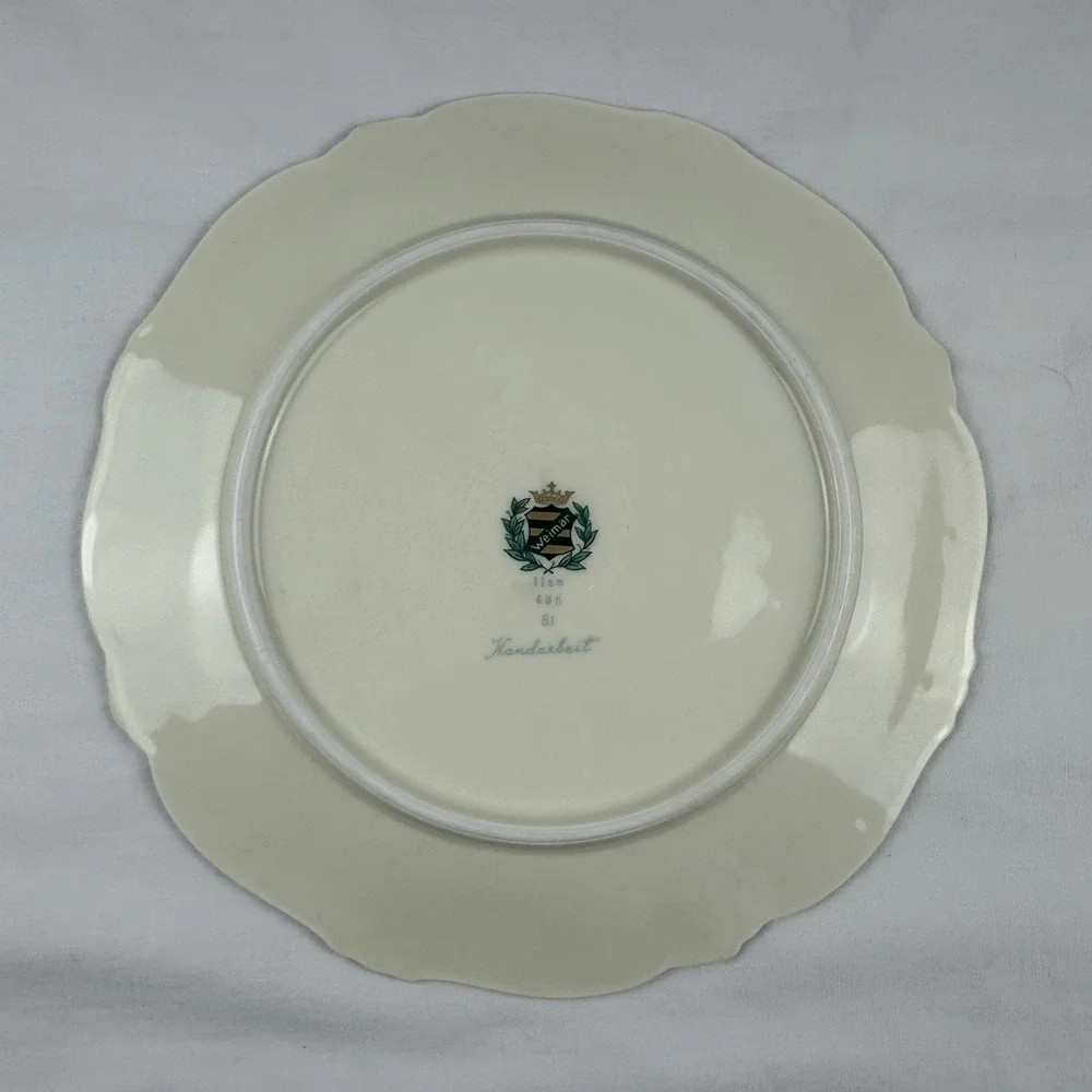 Weimar Porzellan ILSE Tea Trio Coral Pink Gold Gilt Rose Footed Cup Saucer Plate